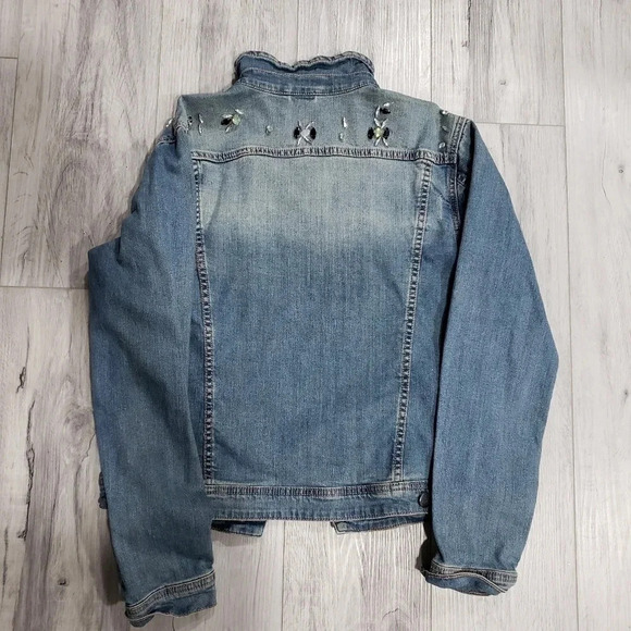 Lola Jeans Blue Denim  Bejeweled Jean Jacket Womans size L. - Picture 2 of 6